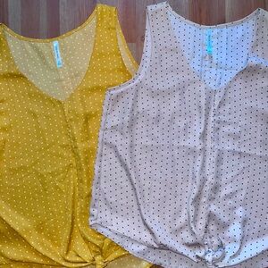 Set of Two. DNA Couture Mustartd Yellow and Cream Polka Dot Blouses